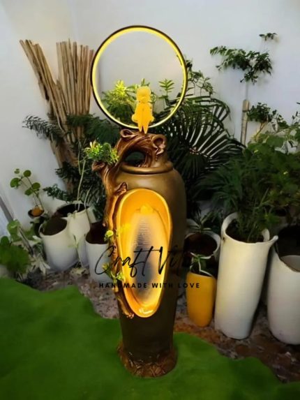 LED Ring Buddha Fountain with Waterfall, 4 Feet Indoor Outdoor Decorative Fountain(2 Design)